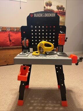 Black & Decker Kids Pretend Workbench with Orange and Yellow Tools